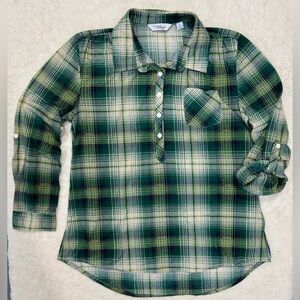 Soft Plaid Green Collar Button Tunic